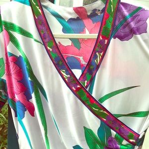 silky tropical flower fabric mid length dress